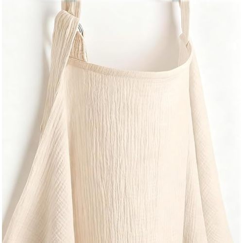 100% Muslin Nursing Cover - Soft Breathable Breastfeeding Cover Up with Arch Neckline & Adjustable Neck Strap, Portable Lightweight Design for Privacy, Ivory