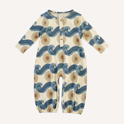 long sleeve henley bubble jumpsuit | blue ocean sun | organic cotton interlock