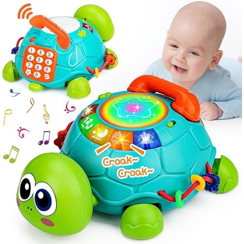 Baby Crawling Toy 6 to 12 Months, 8 in 1 Musical Turtle Learning Toy for Infants 0-3-6 7 8 9 12-18 Educational Light Up Sound Toy 1 2 Year Old Boy Girl Birthday Easter Treat Gift Toddler Tummy Time