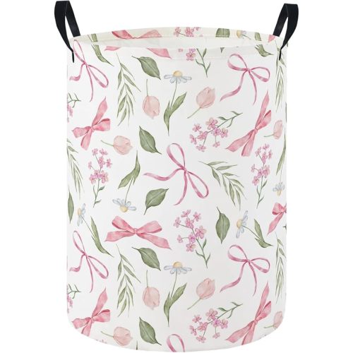 HIYAGON Baby Laundry Hamper Basket Baby Hamper for Nursery Boy and Girl Cute Kids Toys Storage Bin Organizer Boho Room Decor(Flower Bowknot)