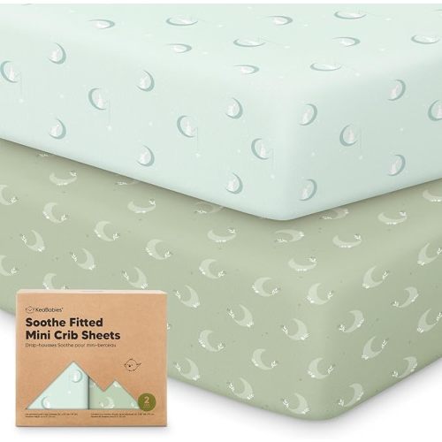 2-Pack Mini Crib Sheets Fitted - 38x26 Pack N Play Sheets for Pack and Play Mattress, Organic Cotton, Soft & Breathable Playard Bedding, Neutral Mini Toddler Bed Cover for Boys, Girls (Lunaris)