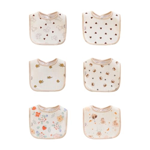 PurlHaven Baby Bandana Bibs, 6 Pack Waterproof Toddler Bib,Soft Cotton Absorbent Baby Bibs for Eating,Drooling,Teething