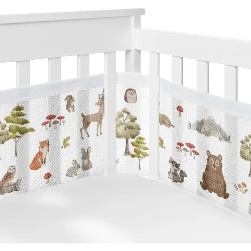 Sweet Jojo Designs + BreathableBaby 2-Piece Breathable Mesh Crib Liner Set (Woodland Forest Animals) for Boys/Girls, Baby, Infants/Newborn Nursery (Animal Friends, Bear, Fox, Hedgehog, Watercolor)