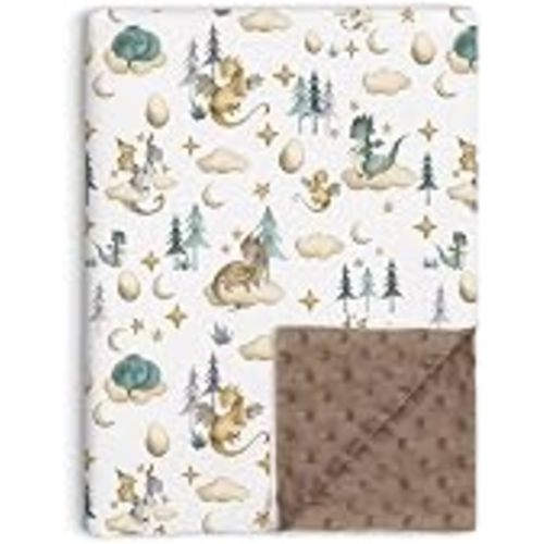 Dragon Baby Blankets, Dragon Fairy Tale Themed Toddler Soft Minky Blanket | Double Layer Dotted Backing, Nursery Newborn Receiving Crib Stroller Swaddle Cloud Moon Egg Star Blankets, 30"x40"