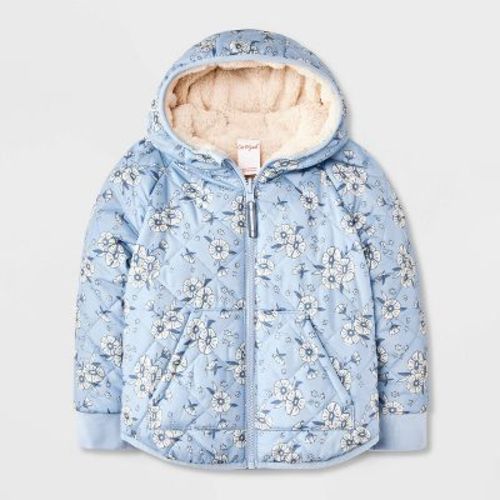 Toddler Girls' Floral Printed Reversible Puffer Jacket - Cat & Jack™ Blue
