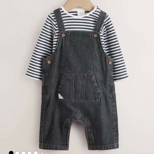 Buy Charcoal Grey Baby Denim Dungarees and Bodysuit Set (0mths-2yrs) from Next USA