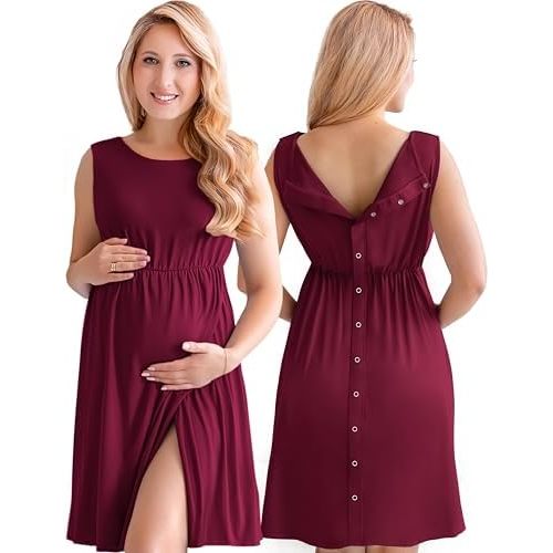 ECO BABY Made With Love 3-in-1 Labor and Delivery Gown for Hospital, Nursing Nightgown, Maternity Dress for Breastfeeding