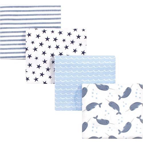 Hudson Baby Unisex Baby Cotton Flannel Receiving Blankets - Narwhal, One Size