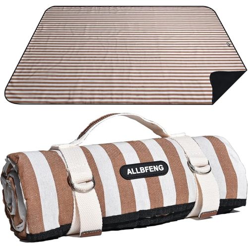 Striped Picnic Blanket Waterproof & Sand Proof, 5-Layer Beach Blanket Portable with Carry Strap, Extra Large Foldable Picnic Rug Machine Washable for Camping Party,Wet Grass,Kids Playground