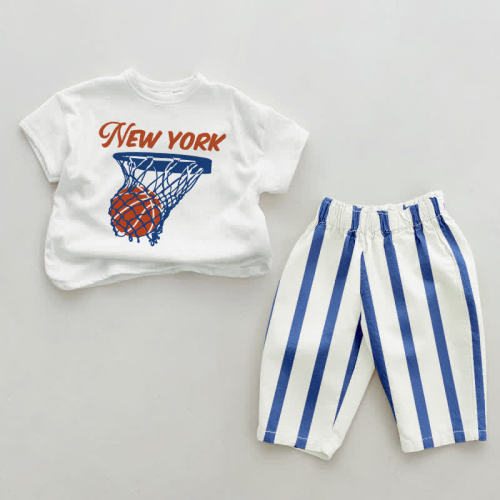 NEW YORK Baby Basketball Blue Vertical Striped 2-piece Set