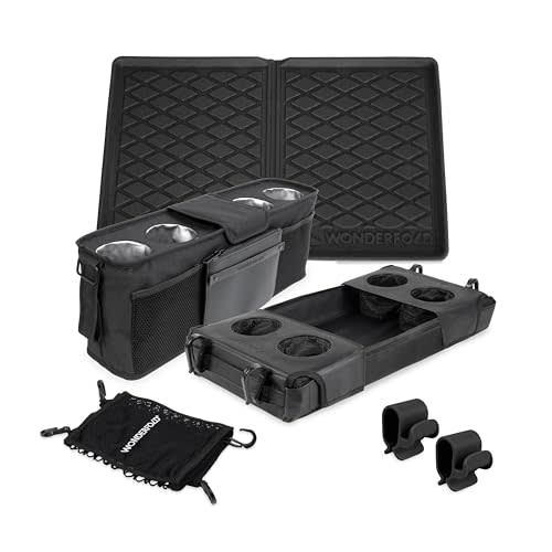 WONDERFOLD W4 Ultimate Accessory Bundle for 4-Seater Stroller Wagons – Includes 4-Cup Parent Console, Flex Snack Tray, All-Weather Floor Mat, Cargo Net, and 2 Bag Hooks