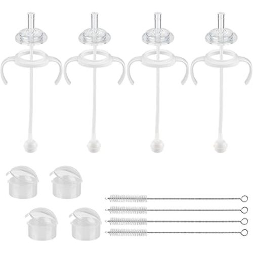 Straw Cup Conversion Kit for Pigeon Bottles，Glass Baby Bottle Transition Kit with Weighted Straw, Soft Straw Nipples & Easy-Grip Handle, 8m+, 4-Pack