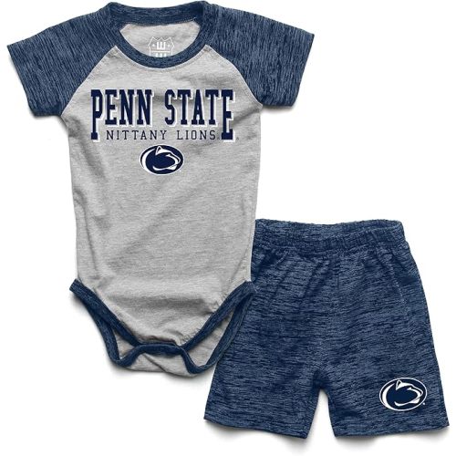 Wes and Willy Baby College Sports Fan Outfit One Piece Snap Suit and Short Set Cloudy Yarn Pattern