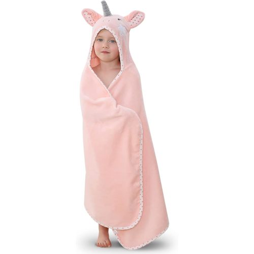 TBEZY Hooded Towel for Kids 100% Cotton Ultra Soft with Unique Animal Design Large for Infants 3-10 Years (Unicorn)