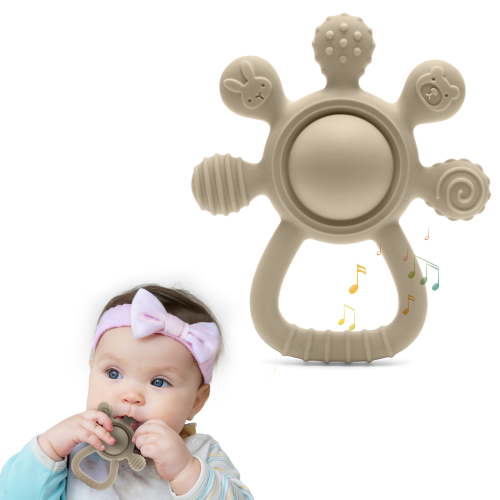 HippoBaby Silicone Gentle Rattle Easy Grip Soft Rudder Teether (Rudder - Beige)