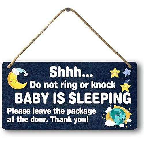 Baby Sleeping Signs For Front Door Please Do Not Knock Or Ring Doorbell Sign No Soliciting Wood Dog Sign Do Not Knock Large For Porch Don'T Touch My Baby Signs Don'T Disturb Doorbell Cover 12x6 In