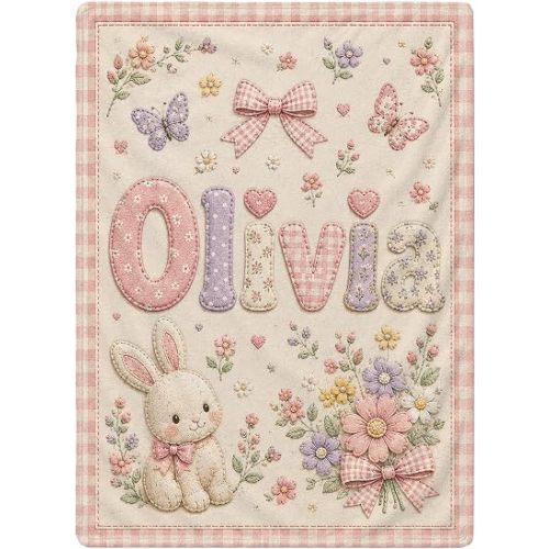 Personalized Baby Blanket with Name, Bunny Design