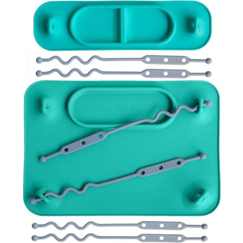 BUSY BABY Silicone Mat Bundle - 1 Original Mat Plus 1 Mini Mat, Strong Suction Cups, 6 Straps to Secure Baby Essentials and Keep Them Off The Floor, Baby Led Weaning, Travel Sleeve Included