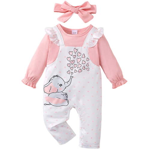 LAPAKIDS Newborn Baby Girl Clothes 6-9 Months Elephant Print Romper Jumpsuit Bodysuit Headband Cute Outfits