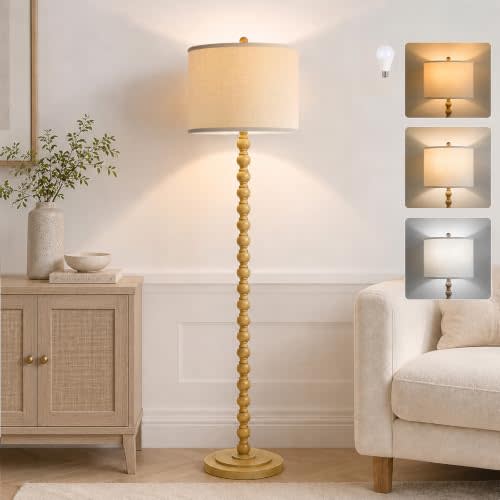 Rustic Floor Lamp for Living Room, Tall Standing Lamp with 9W LED Bulb | 3 Color Temperature,Rotary Switch, 62" Tall Antique Brown Resin Standing Lamp for Living Room,Bedroom,Office,Corner