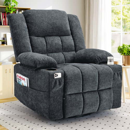 KORSER 360° Swivel Recliner with Massage and Heating, Chenille