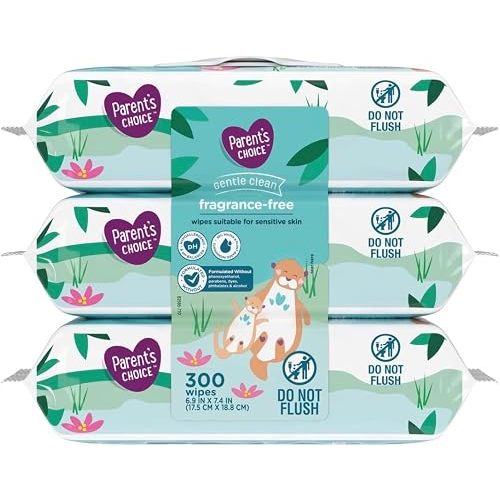 Parent's Choice Gentle Clean Fragrance-free Unscented No Scent Baby Wet Wipes Suitable for Sensitive Skin Infused with Vitamin E and Aloe, 240 Count (Value Pack Includes 3 80-Count Packages) - 1 Pack