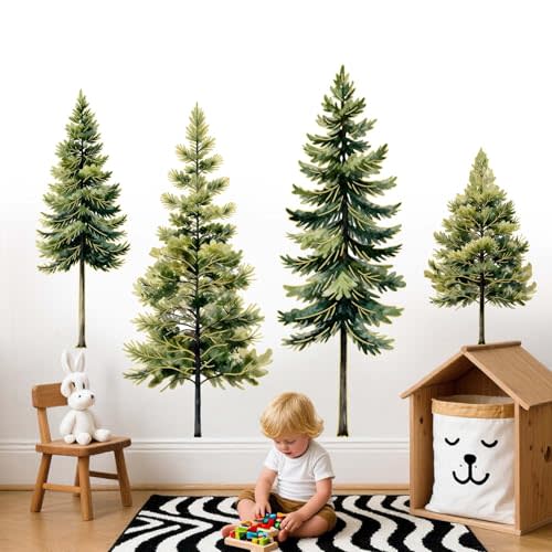 Pine Tree Wall Stickers for Nursery: Peel and Stick Christmas Nature Wall Decals for Parents Kids - Baby Room Kids Bedroom Decor