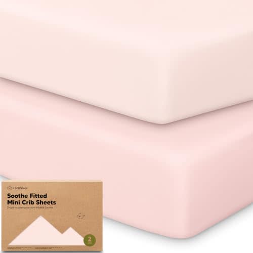 2pk Mini Crib Sheets Fitted 38x26 Pack N Play Mattress Sheet (Mist Rose) | Organic Cotton Sheets for Pack and Play Mattress, Soft, Breathable Playard Bedding Sheet, Mini Toddler Bed Cover, Boys, Girls