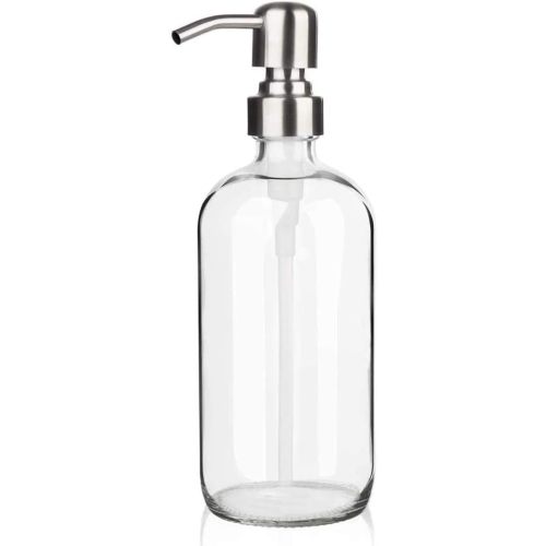 ARKTEK Glass Soap Dispenser - Clear Dish Soap Dispenser for Kitchen, Refillable Liquid Hand SoapDispenser with Rust Proof Stainless Steel Pump for Bathroom, Countertop (17 Ounce/ 500 ML)