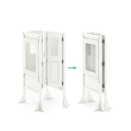 Martha Stewart Kitchen Helper by Guidecraft - Linen White: Adjustable Wooden Step Stool, Kids Folding Learning Toddler Tower w/ Non-Slip Mat