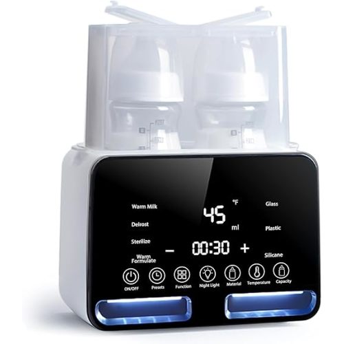 Double Bottle Warmer and Steri-lizer, 8-in-1 Fast Baby Milk Warmer with Timer for Breastmilk or Formula, Multifunctional Bottle Warmer with Food Heater Defro