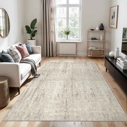 Valenrug Washable Rug - Stain Resistant Area Rugs for Living Room, Non Slip Backing Printed Rugs for Bedroom, Folable Machine Washable Area Rug(Beige,5'x7')