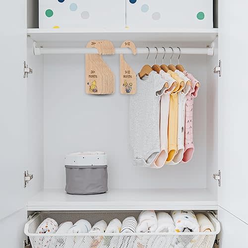 The Winnie Bear Baby Closet Dividers, Clothes Organizer for Baby Nursery Decor Wooden Hanger for Newborn Baby Stuff from 0-24+ Months