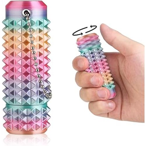 Little Ouchies Pain Stim Fidget Toy, 3D Printed Pocket Spiky Keychain with Clicker Button Spinner Sensory Toys for Anxiety Focus & Stress Reduction Novelty Gifts(Rotate Rainbow)