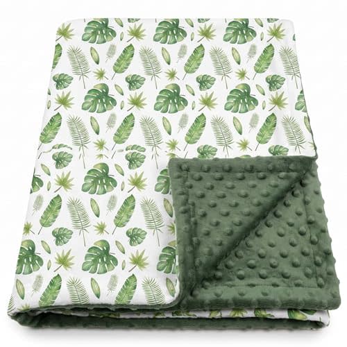 30" x 40" Soft Baby Blanket Green Leaves with Double Layer Dotted Backing | Nursery Bedding Swaddle for Newborns, Infants, Toddlers, Receiving Blanket