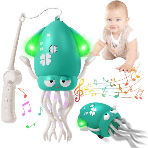 Dancing Octopus Toy,Tummy Time Toys,with Music and LED Light,Built-in Rechargeable Battery and Volume Can be Turned Off for 6-12 12-18 36 Months Walking Toddler Birthday Gift(Green)