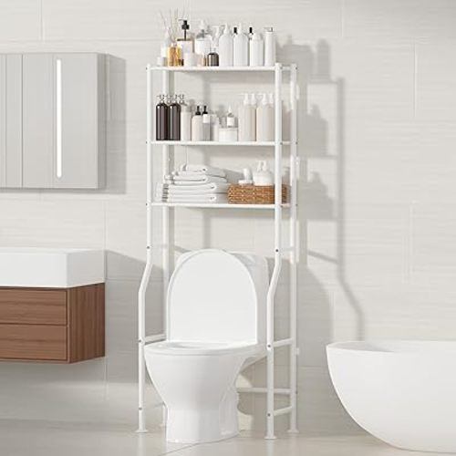 3-Tier Over The Toilet Storage, Freestanding Metal Bathroom Shelves, Space Saver Above The Over Toilet Storage Shelf for Bathroom (White)