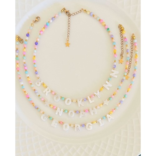 Personalized Beaded Necklace: Mother of Pearl Name Necklace
