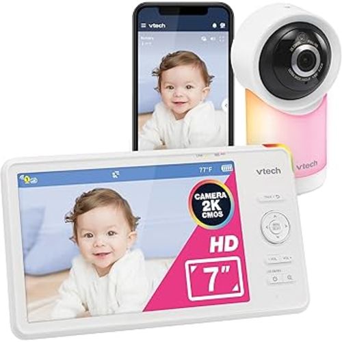 VTech Smart WiFi 7” HD Display Video Baby Monitor, 1080p HD Camera via App, Pan-Tilt-Zoom, Night Light, 2-Way Talk, 2K CMOS Video Sensor, Wide-Angle Viewing, Rechargeable Battery, Free App: RM7866HD