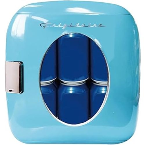 Frigidaire Retro Mini Portable Compact Personal Fridge, 9 Liter Capacity Chills 12 Cans, 100% Freon-Free & Eco Friendly, Includes Plugs for Home Outlet & 12V Car Charger - Blue
