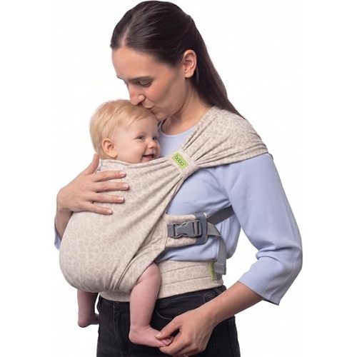 Boba Bliss Pre-Wrapped Baby Carrier with Buckle - Newborn to 7-35 lbs Light, Breathable & Easy to Adjust Hybrid Infant Sling & Toddler Carrier - Certified Hip-Healthy for 0-18 Months - Sand Leopard