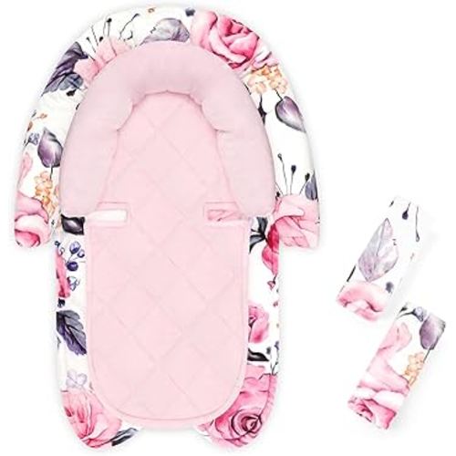 Baby Car Seat Head Body Support & Strap Covers, 2 in 1 Infant Car Seat Insert, Reversible Soft Breathable Newborn Cushion Pads for Preemie, Perfect for Baby Carseats, Strollers, Swings (Floral)