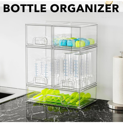 SpaceAid Bottle Storage Organizer Baby - Acrylic Bottles Station Organizer Container, Stackable Clear Drawers for Countertop, Vanity, Bathroom, Cabinet, Pantry Organization, 5 Pack, 2S2M1L, 15.4" H
