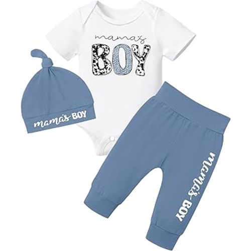 Fommy Newborn Baby Boy Clothes New to The Crew Letter Print Romper+ Pants+Hat 3PCS Outfit