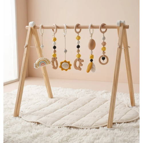 Wooden Sensory Baby Activity Gym with 6 Detachable Toys | labebe®