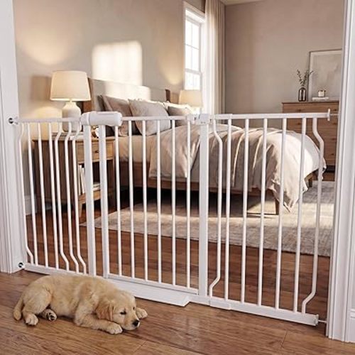 57.5"-62" Extra Wide Auto Closing Baby Safety Gate for Stairs & Doorways, Pressure Mounted No Drill Pet Gate with Walk-Through Door - Heavy Duty Childproof Gate for Toddlers, Kids, Dogs