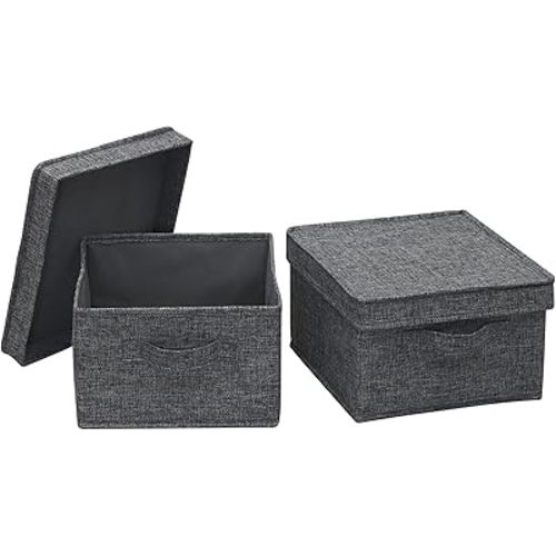 Household Essentials Medium Fabric Storage Bins with Lids, Graphite, Set of 2