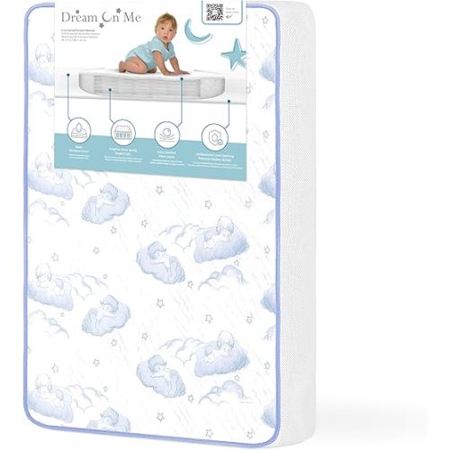 Dream On Me 2-in-1 Breathable Pocket Coils Inner Spring Portable Crib Mattress, Greenguard Gold and JPMA Certified, White