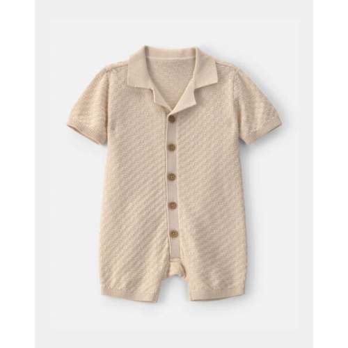 Baby Boy Button-Down Short-Sleeve Romper - Ivory | Carter's