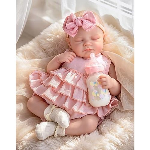 Aori 20" Realistic Reborn Baby Dolls – Lifelike Sleeping Newborn Girl Doll with Soft Weighted Body, Poseable Limbs, Full Feeding Set & Outfit – Cuddly Baby Gift for Girls 3+ and Collectors